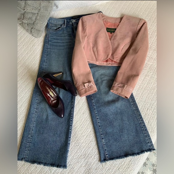 PINK SUEDE CROPPED JACKET / DANIER XS - Picture 5 of 9